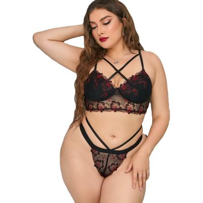 China Fat Woman Polyester Lace Sexy Lingerie Set  Plus Size Sexy Lingerie Underwear Nude For Women for sale