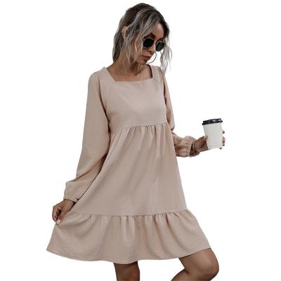 China 2021 New spring dresses fashion long-sleeved solid color square neck casual dresses women for sale