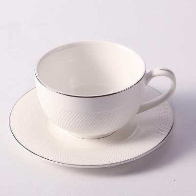 China Viable Wholesale Personalized Silver China Rim Ceramic Espresso Custom Coffee Cup Saucer Set Fine Bone China for sale