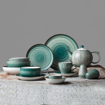 China Sustainably Sourcing Used Porcelain China Vajilla Restaurant Ceramic Dish Set Color To Glaze Green Tableware for sale