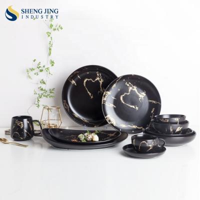 China Viable Italian Tableware Marble Dining Table Set With Decorative Gold for sale