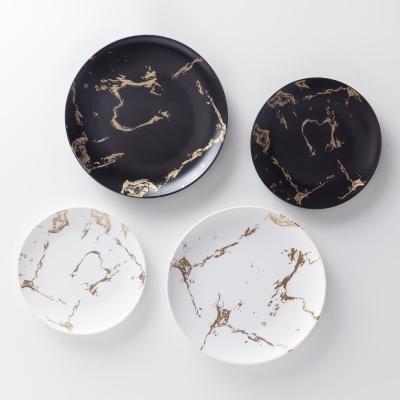 China Viable Wholesale Luxury Hotel Restaurant Style Gold Dinner Dish Western Ceramic Porcelain Dishes for sale