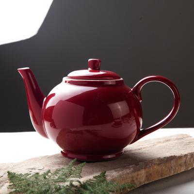 China 2020 New Viable Red Restaurant 700Ml OEM Logo Design Custom Glazed Ceramic Teapot for sale