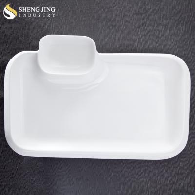 China Best Viable Selling White Snack Tray Square Ceramic Plates with Mini Sauce Dish for sale