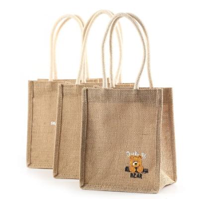 China Ecological; Reusable; Cheap Popular Biodegradable Textured Jute Tote Bag With Logo Printed Tote Bag for sale