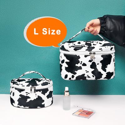 China Ecological; Reusable; New Fashion Women's Beautiful Cow Style Biodegradable Travel Toiletry Bag Large Capacity Cosmetic Makeup Bag With Handles for sale