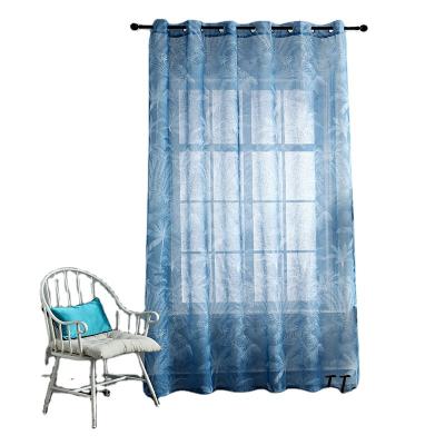 China 2022 modern new palm leaf printed blue curtain fabric for living room bedroom window covering for sale