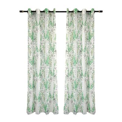 China Printing Hot Sale Breathable Modern Luxury European Green Printed Sheer Curtains In OEM Grommet Window Living Room for sale