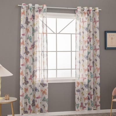 China Dropshipping Modern Hot Sale Ready Made Butterflies Printed Sheer Curtains Tulle Voile Curtain Home for sale