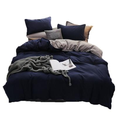 China Soild Color King Size Bed Sheet Sets Microfiber Duvet Cover Pillowcase European Luxury Linen Fire Retardant Linen Bed Set 4 Bedding Set for sale