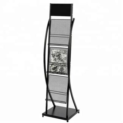 China Three Tier Floor Standing Metal Magazine Rack Display Stand for sale