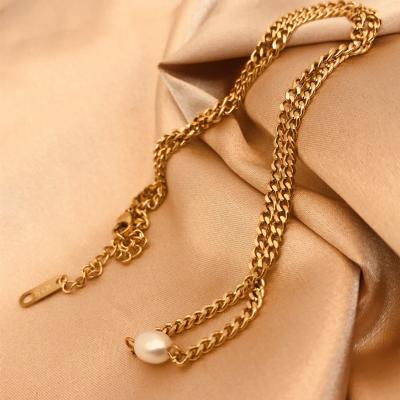 China 2021 New Lead Free Nickel Free Chunky Necklaces Women Jewelry Freshwater Pearl Necklace 18K Gold Stainless Steel for sale