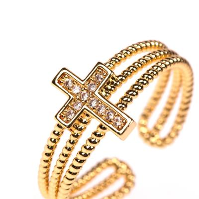 China Fashion Jewelry 18k Lead Free Nickel Free Copper Minimalist Cross Gold Plated Engagement Ring for sale