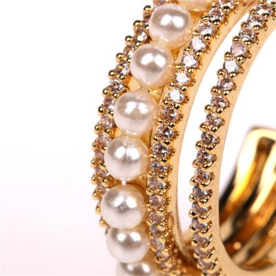 China Fashion Aperture Inlaid Zirconia Personality Ring 3mm Pearl Bead Ring Plastic Women Lead Free Nickel Free for sale