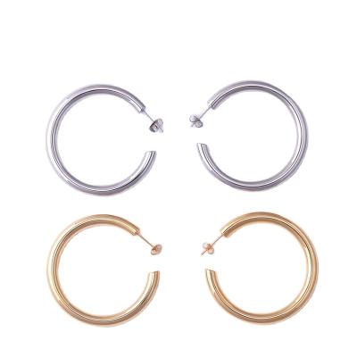 China Fashion Lead Free Nickel Free Earrings Trend 2021 Stainless Steel Earrings 18k Gold Plated Solid DC Shape Big Circle Titanium Earrings for sale