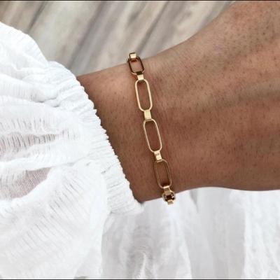 China Designer Jewelry Famous Brands Lead Free Nickel Free Stainless Steel Elegant 18K Gold Plated Paper Clip Chain Bracelet for sale