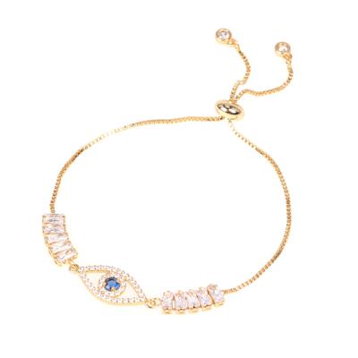 China Wholesale Exquisite Lead Free Nickel Free Micro Inlaid Zirconia Stone Gold Plated Blue Eye Palm Bracelet Adjustable Jewelry for sale