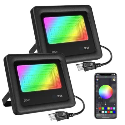 China Smart Garden 20W APP Flood Light Mobile Phone Flood Light Dimming and Color Tone Voice RGBW Remote Control Flood Light for sale