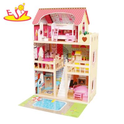 China 2020 Dollhouse Ready To Ship Kids Wooden Led Dollhouse With Pool W06A333E for sale