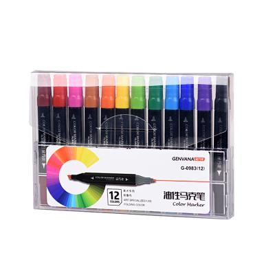 China Painting Art Specialized One Set Dual Tips Use 12 Colors Drawing Oil Color Permanent Marker Pens for sale