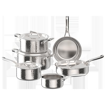 China ASD Sustainable Cookware Makers 5pcs Set Tri-Ply Frying Pan Soup Pot Stainless Steel Cookware Sets With Lids for sale