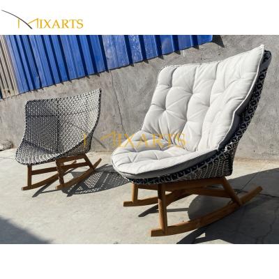 China Outdoor Contemporary High Quality Teak Rattan Wood Rocking Chair for sale