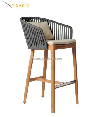 China Contemporary Patio Uv-ultraviolet Protective Wooden Low Rope Woven Bar Stool Chair for sale