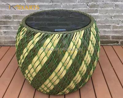 China Contemporary Home Round Wicker Patio Furniture Rattan Side Table Rattan Coffee Tea Table Garden Decor Colorful Rattan Furniture for sale