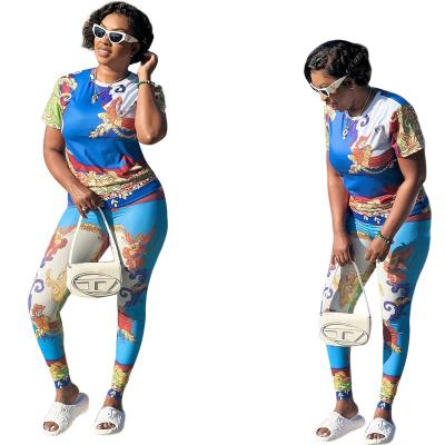 China 2023 Brand Luxury Clothing O Neck QUICK DRY Regular T-Shirts With Full Print Fitness Pants Women's Legging Two Piece Sets Tracksuits for sale