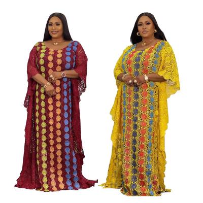 China New Fashion Abaya Washable African Lace For Women Guipure Lace Up Long Dress And Inner 2 Pieces Dashiki Water Soluble Fabric for sale