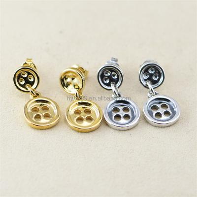 China Wholesale Street Fashion Trendy Vintage Designer 50's Luxury European Silver And Gold Buttons Dangle Earrings for sale