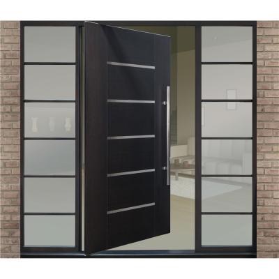 China Modern entry front sapele solid wood glass panels pivot door with fixed door design for sale