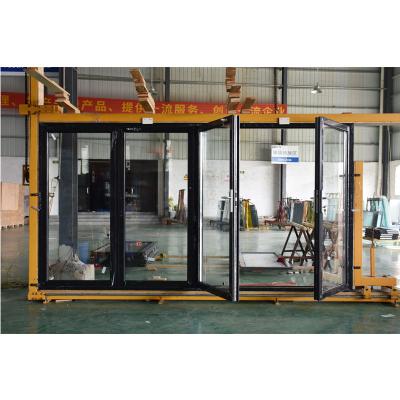 China Modern Powder Coated Double Glazing Black Door Fold Aluminum Fold Door for sale