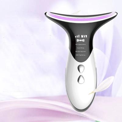 China 4 Colors LED Photon Therapy Ultrasound Neck Wrinkle Remover Sonic Anti Wrinkle Remover Skin Care Aging Rechargeable Neck Face Massager for sale