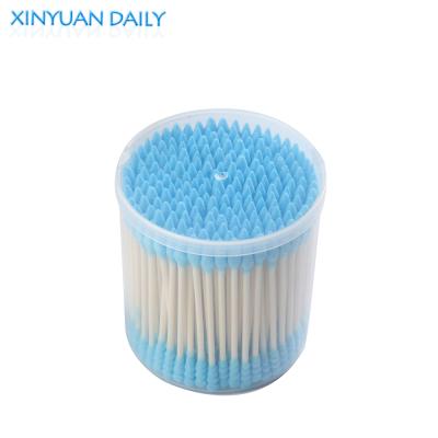 China Mix Color& Environmental High Quality Paper Stick 200PCS Blue Spiral and Sharp Cotton Earbuds in Round Box for sale