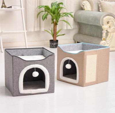 China Folding Pet Cat Bed Portable Cat Boarding Semi-enclosed Cage Bed Sleeping Travel Dropshipping Bed For Cats for sale