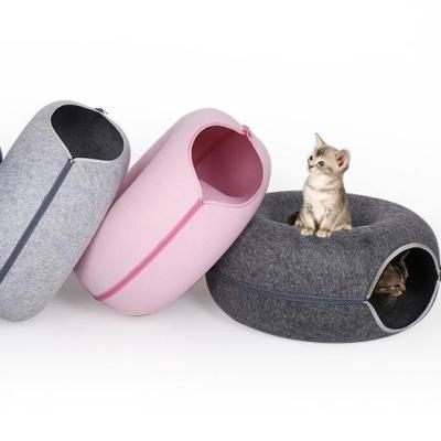 China Viable Donut Pet Donut Beds Cat Bed Round Tunnel Detachable Cat Pet Beds Accessories Donut Nest for sale