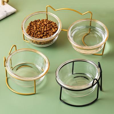 China Sustainable Wholesale New Products Raised Pet Drinking Bowl Good Quality Glass Cat Bowl for sale