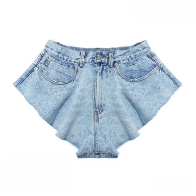 China QUICK DRY 2023 European Station women pleated hem big wide leg denim shorts hot pants girls for sale