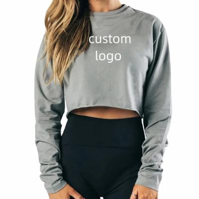 China Anti-wrinkle Custom wholesale short crop top casual yoga sport plain pullover casual long sleeve women's T-shirt for sale