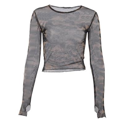 China Anti-wrinkle Charm High Quality T Shirt Printed O-neck Tops Y2k Long Sleeve Graphic Crop Top Women for sale