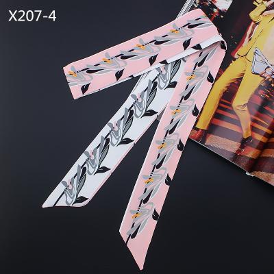 China Factory Direct Floral Printing Robbin Twill Silk Bag Scarf For Women Narrow Neck Scarf Tie Up Long Skinny Scarves for sale