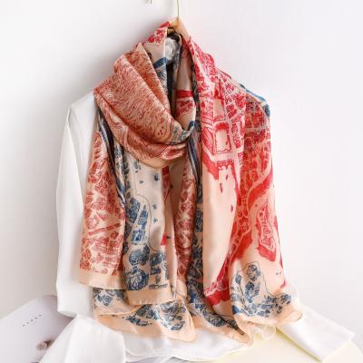 China Wholesale Soft Soft Feeling Hijabs Scarves For Women Brand Silk Scarf The Long Head Horse Card Design Printing Beach Luxury Custom Stoles Foulard Scarf for sale