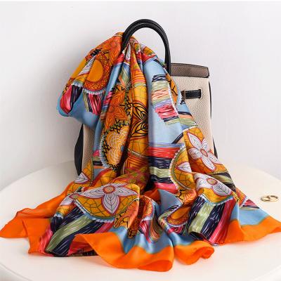 China Brand Silk Hijabs Scarf Wholesale Women's Scarf Feeling Soft Smooth Floral Head Scarf Long Print Design Beach Luxury Custom Stoles Foulard for sale