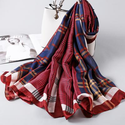 China Summer Soft Smooth Feeling Plaid Printed Scarves Silk Female Foulard Luxury Brand Modal Shawls Fashion Hijabs Elegant Long Scarf For Women for sale