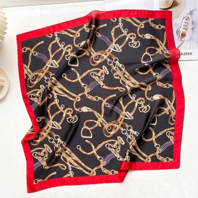 China Hot Selling Amazon Soft Elegant Luxury Ladies Stain New Design High Quality Square Feeling Silk Scarf Women To Print Scarf for sale