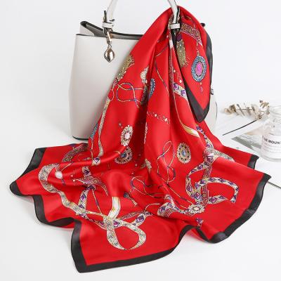 China New 70*70 luxury elegant soft malaysia printed fashion silk muslim wholesale women's scarf square cheap satin neckerchief scarves for sale