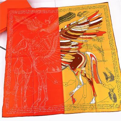 China Soft Feeling 90cm Hijab Twill Square Scarf Euro Handmade Soft Curved Silk Brand Printed Silk Scarf For Women Winter Head Bandana Scarves for sale