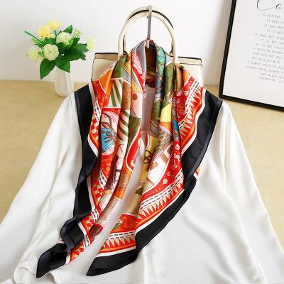 China Large 90cm Silk Printed Square Scarf Summer Luxury Elegant Women Soft For Ladies Beach Shawls Headband Scarf Soft Wraps Neck Scarves for sale