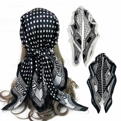 China Soft Smooth Custom Muslim Women Scarf Luxury Brand Feeling Shawl Head Wraps Dot Printed Silk Satin Square Scarves Bandana 90*90cm Malaysia Hijab for sale